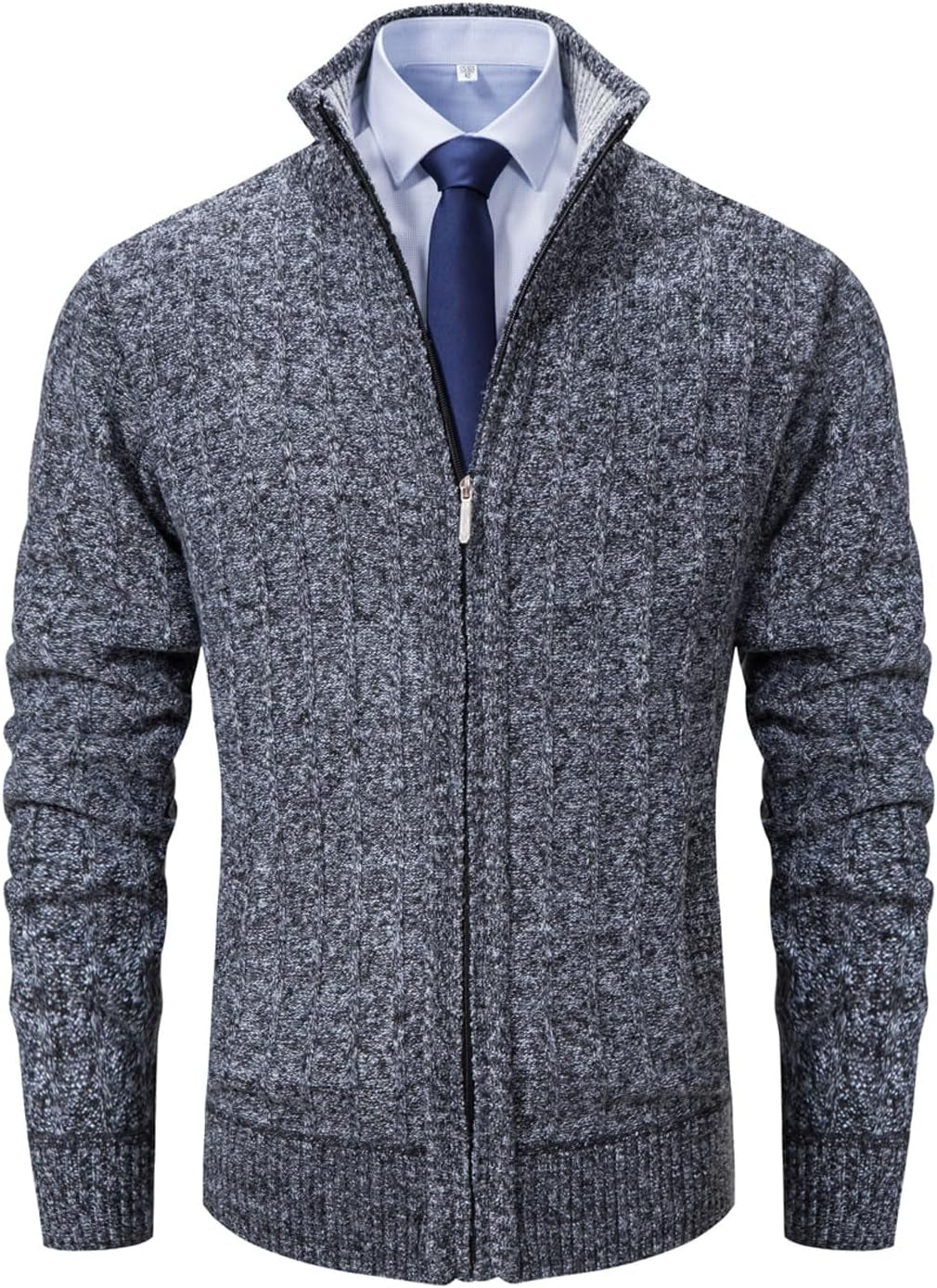 Xinyangni Men's Slim Fit Thick Knitted Cardigan with Full Zip and Pockets