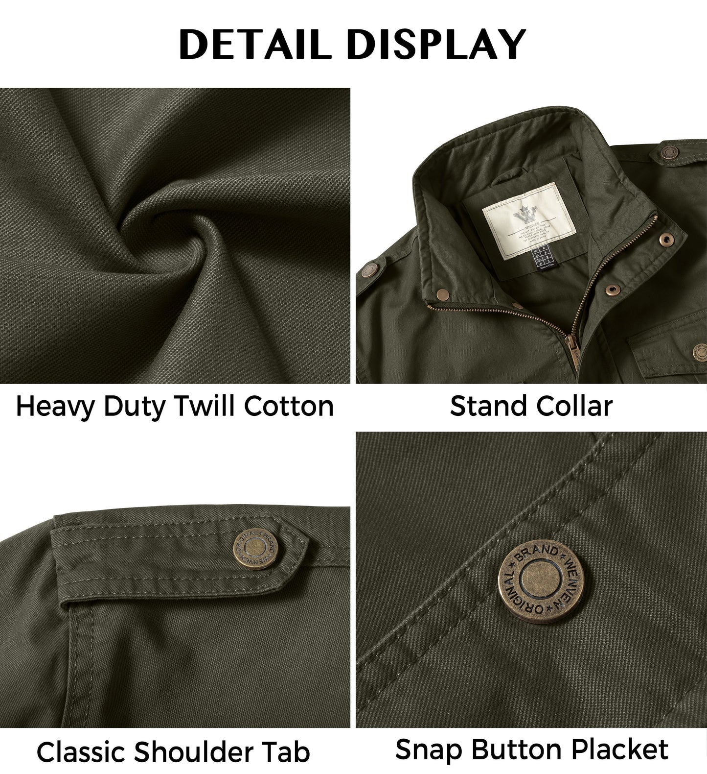 Men's Lightweight Cotton Work Jacket - Spring Windbreaker Utility Coat in Green, Size S