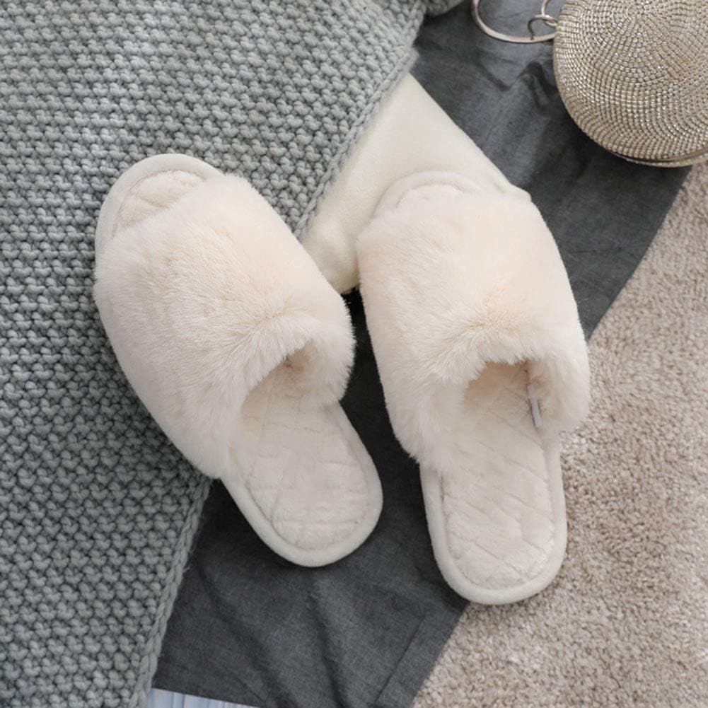 HUMIWA Women's Plush Fur Flat Slippers - Comfortable Open Toe Memory Foam Sandals for Versatile Indoor and Outdoor Use