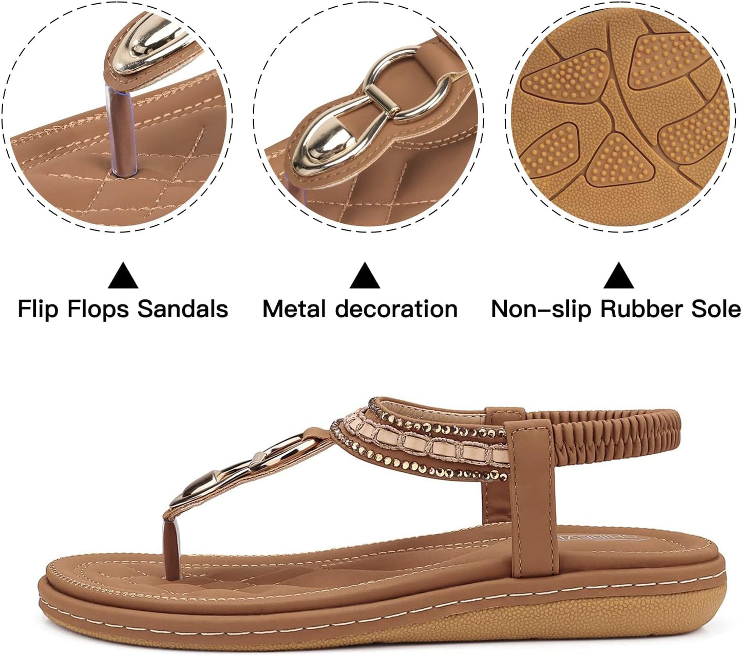 SHIBEVER Women's Elegant Summer Sandals: Comfortable Flat Bohemian T-Strap Casual Footwear