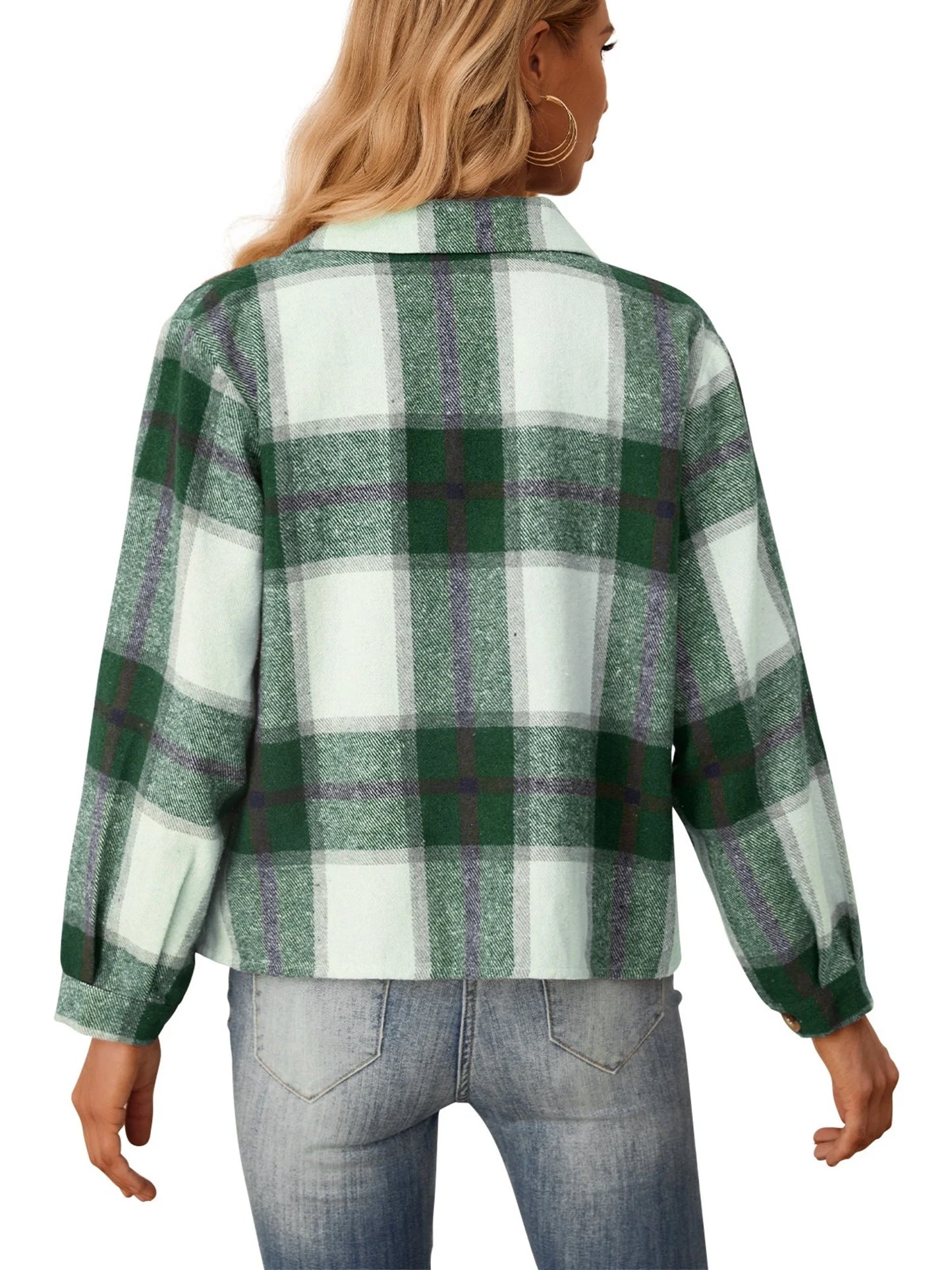 Women's Plaid Flannel Shacket - Long Sleeve Button-Down Jacket for Trendy Fall Outfits