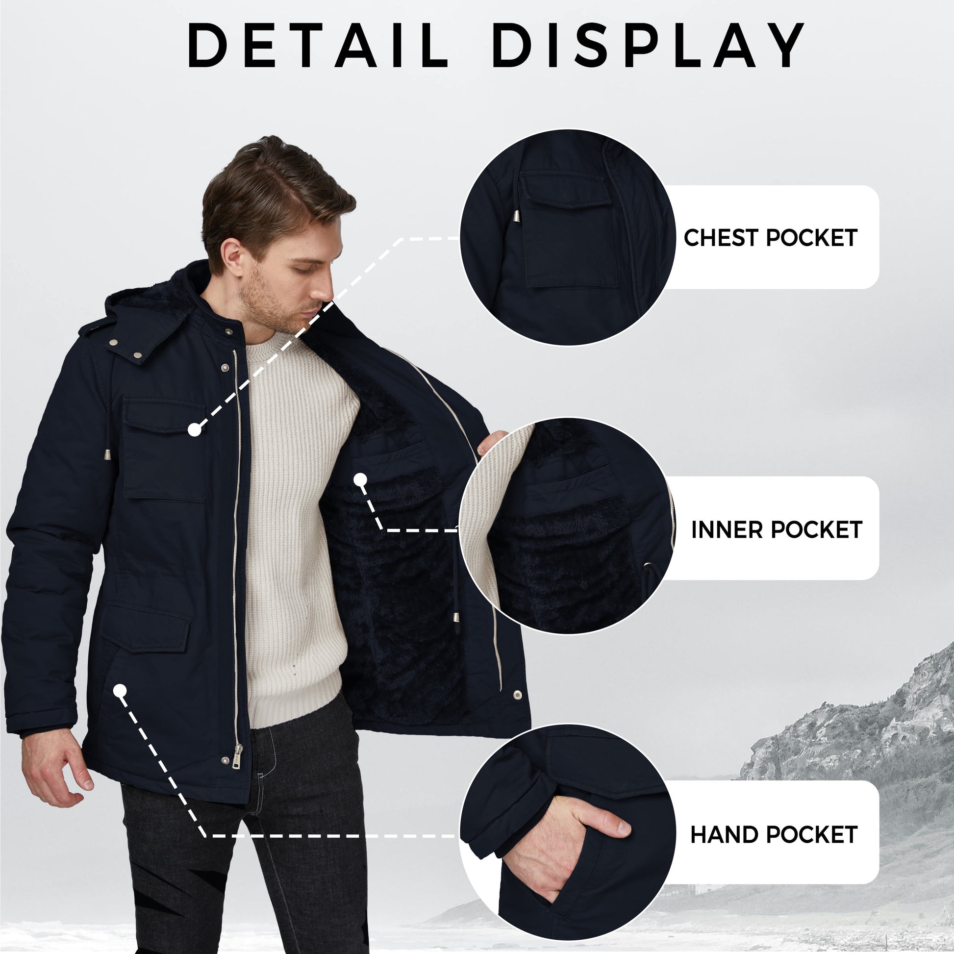 Men's Big and Tall Hooded Winter Parka Puffer Jacket in Navy, Size 3XL