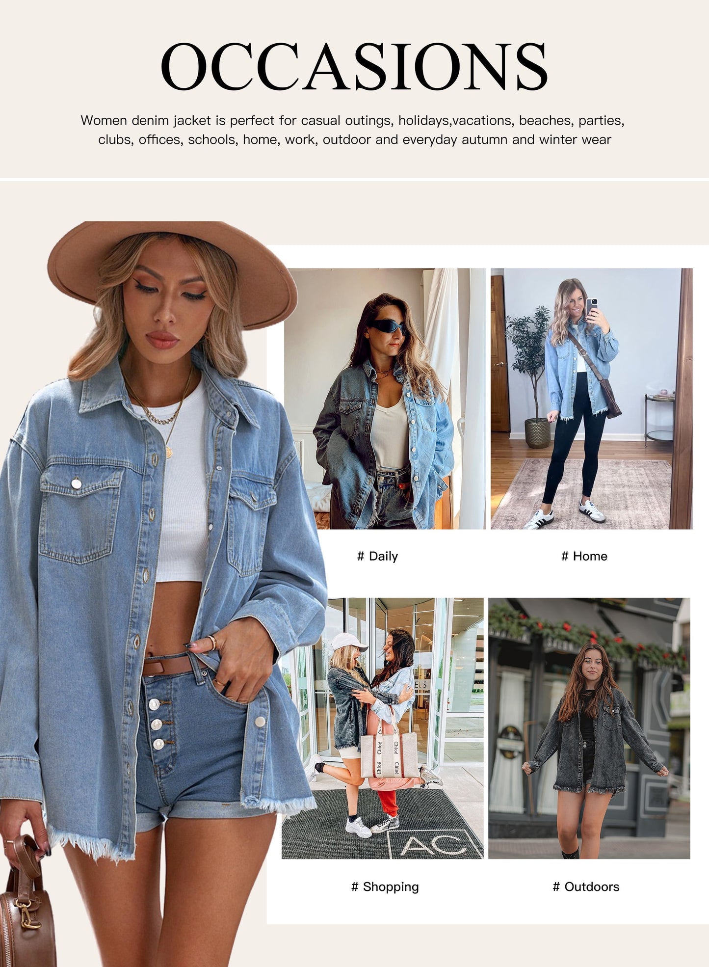 Women's Long Sleeve Boyfriend Denim Jacket - Loose Fit White XL