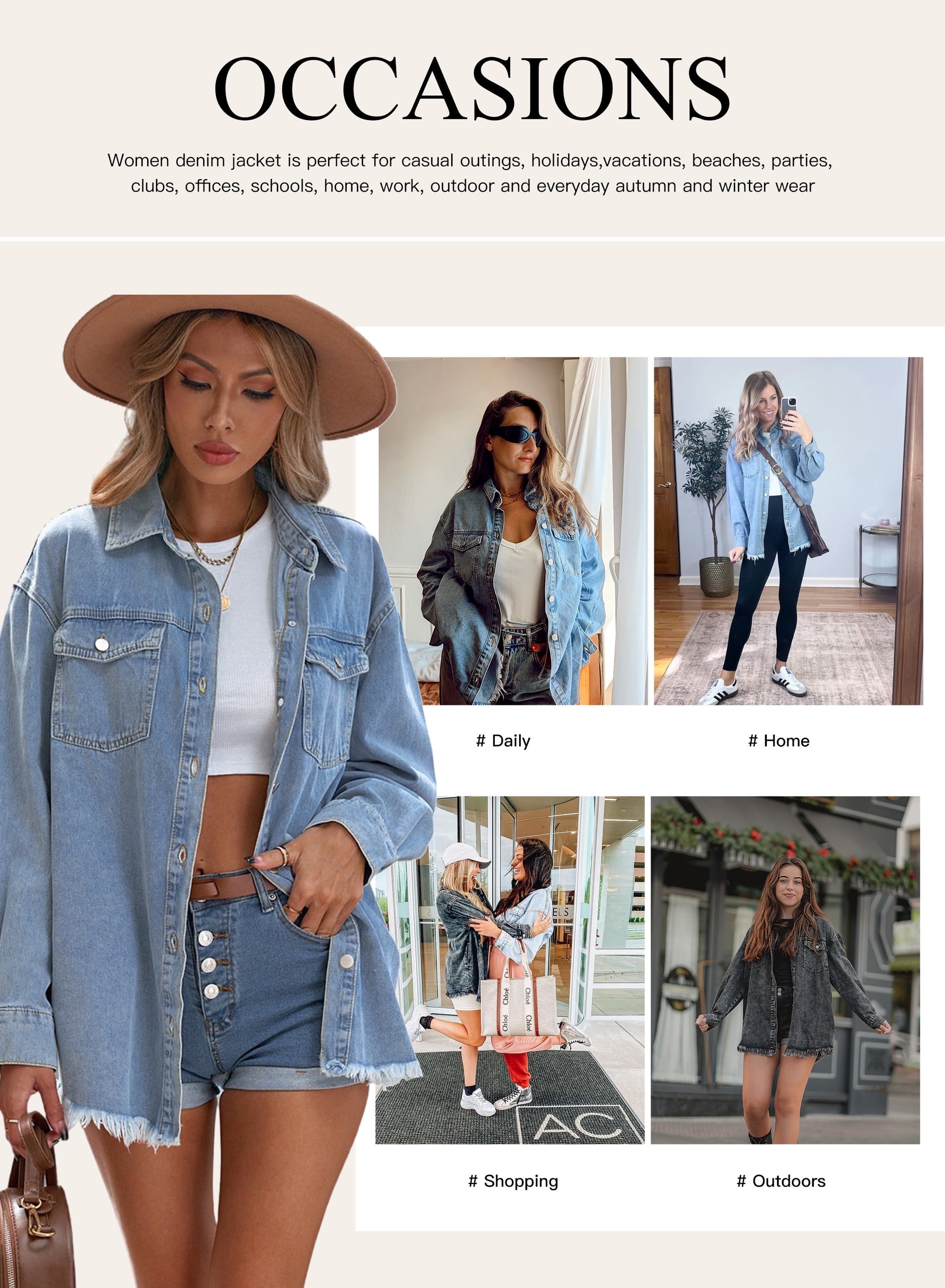 Women's Long Sleeve Boyfriend Denim Jacket - Loose Fit White XL