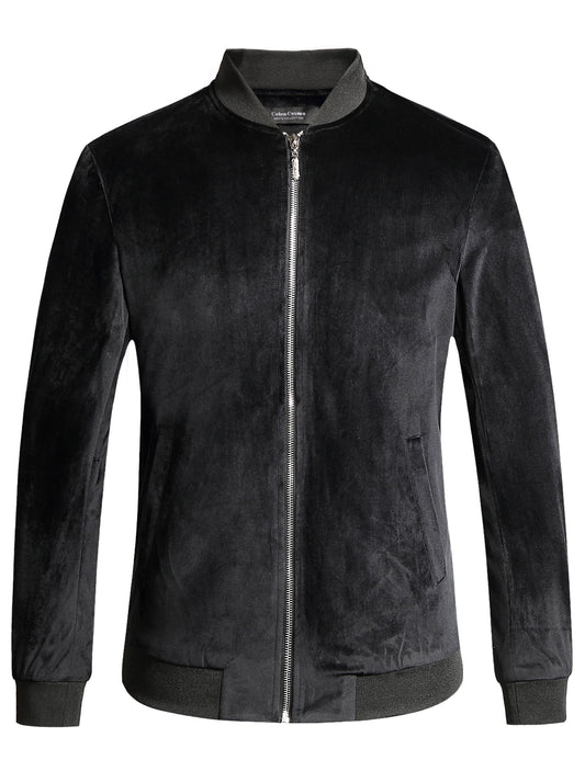 Men's Velvet Full Zip Bomber Jacket - Winter Warm Padded Outerwear