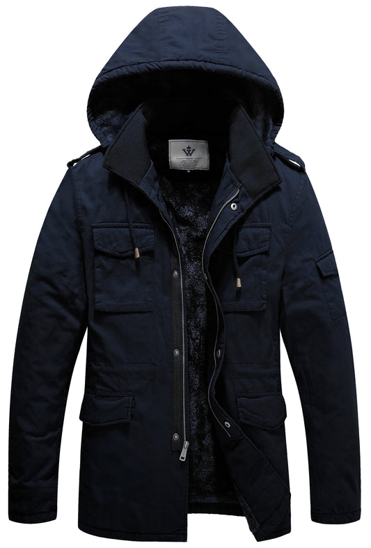 Men's Big and Tall Hooded Winter Parka Puffer Jacket in Navy, Size 3XL