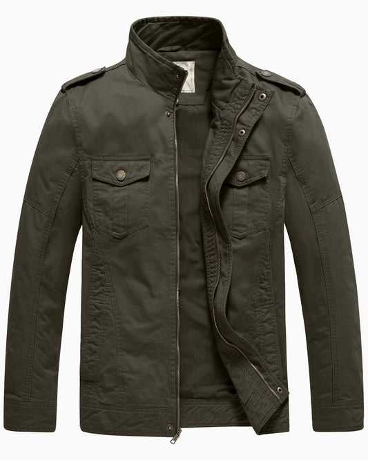 Men's Lightweight Cotton Work Jacket - Spring Windbreaker Utility Coat in Green, Size S