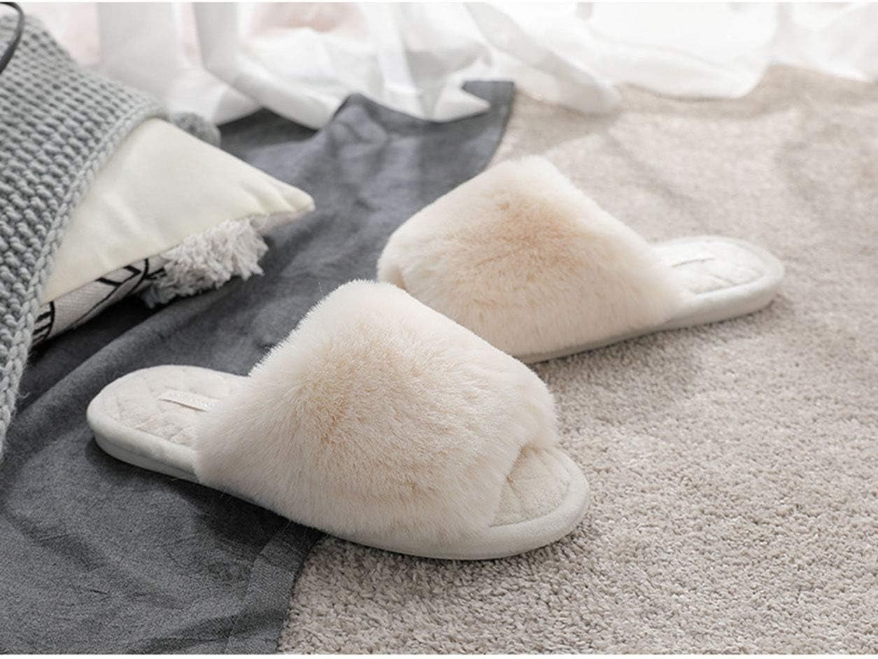 HUMIWA Women's Plush Fur Flat Slippers - Comfortable Open Toe Memory Foam Sandals for Versatile Indoor and Outdoor Use