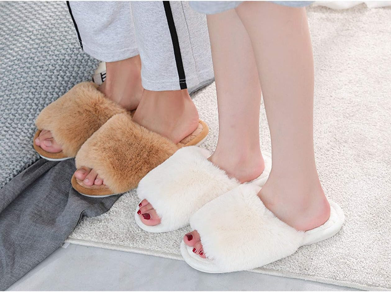 HUMIWA Women's Plush Fur Flat Slippers - Comfortable Open Toe Memory Foam Sandals for Versatile Indoor and Outdoor Use