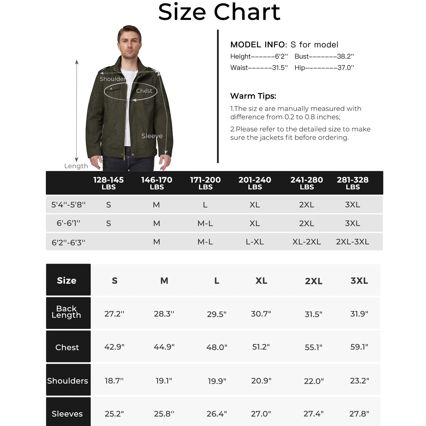 Men's Lightweight Cotton Work Jacket - Spring Windbreaker Utility Coat in Green, Size S