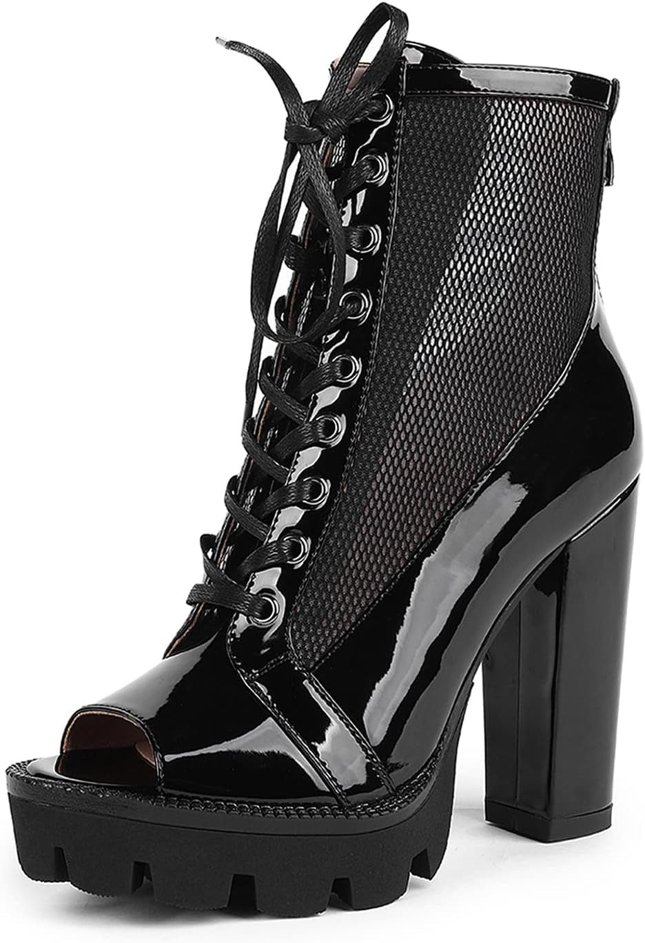 Wetkiss Women's Black Chunky Heel Combat Boots - High Heel Ankle Booties with Platform Design