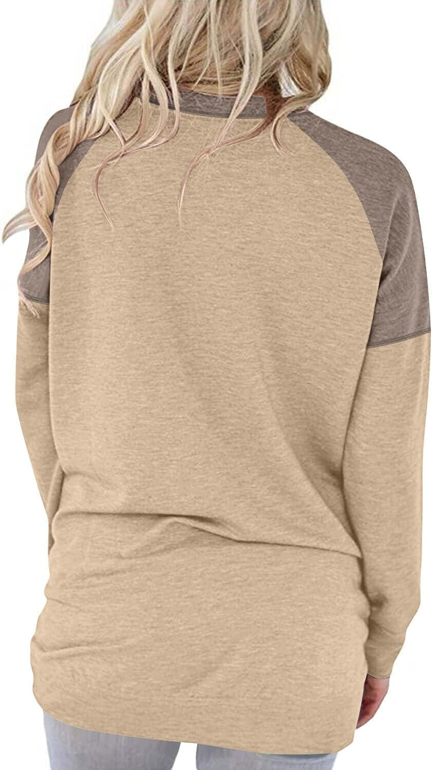 ONLYSHE Women's Long Sleeve Crewneck Sweatshirt with Pocket in Beige Brown, Size M