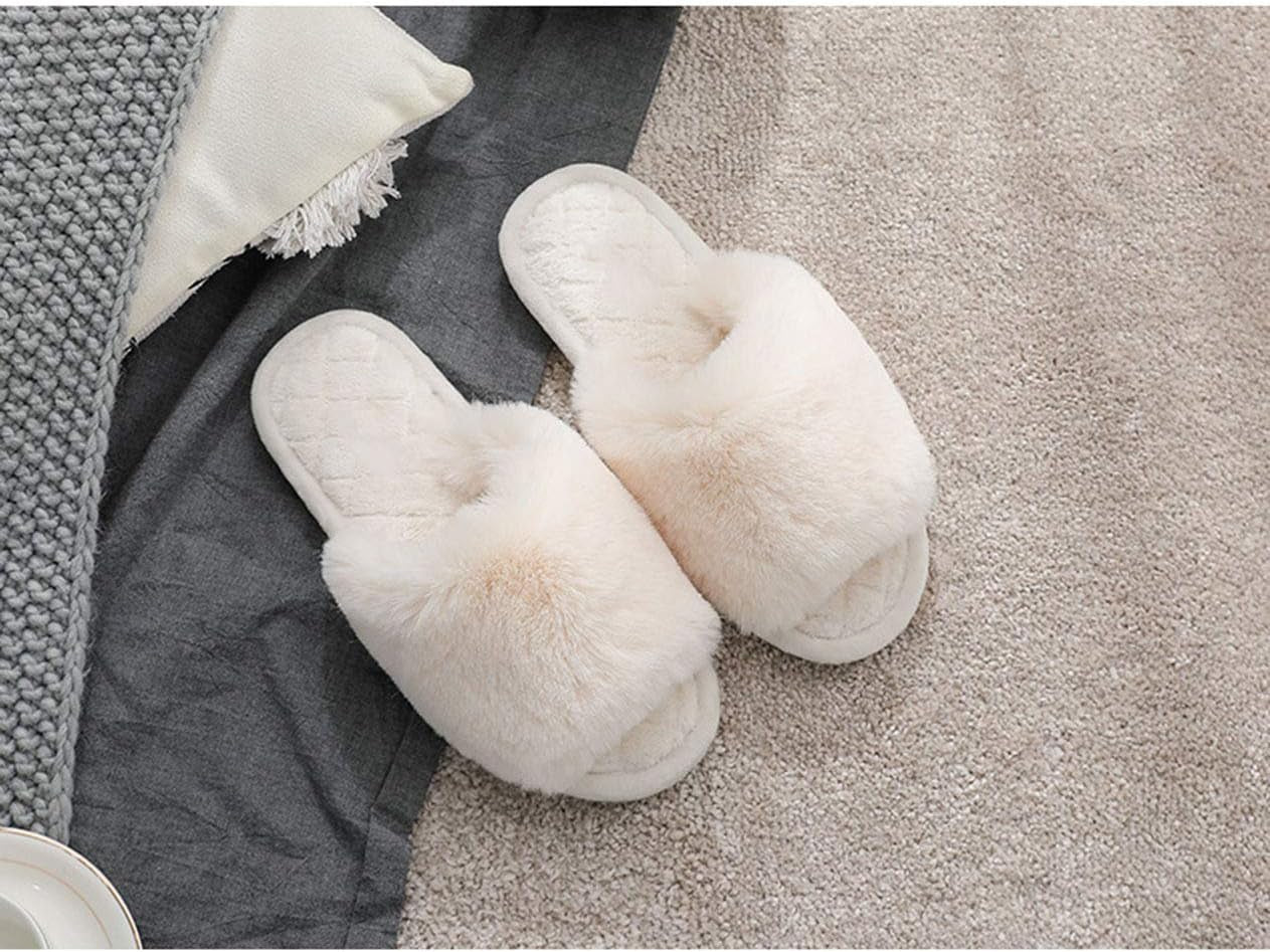 HUMIWA Women's Plush Fur Flat Slippers - Comfortable Open Toe Memory Foam Sandals for Versatile Indoor and Outdoor Use