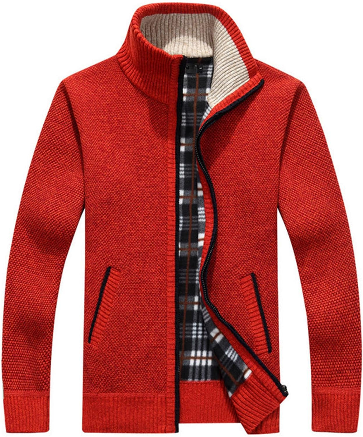 Xinyangni Men's Slim Fit Thick Knitted Cardigan with Full Zip and Pockets