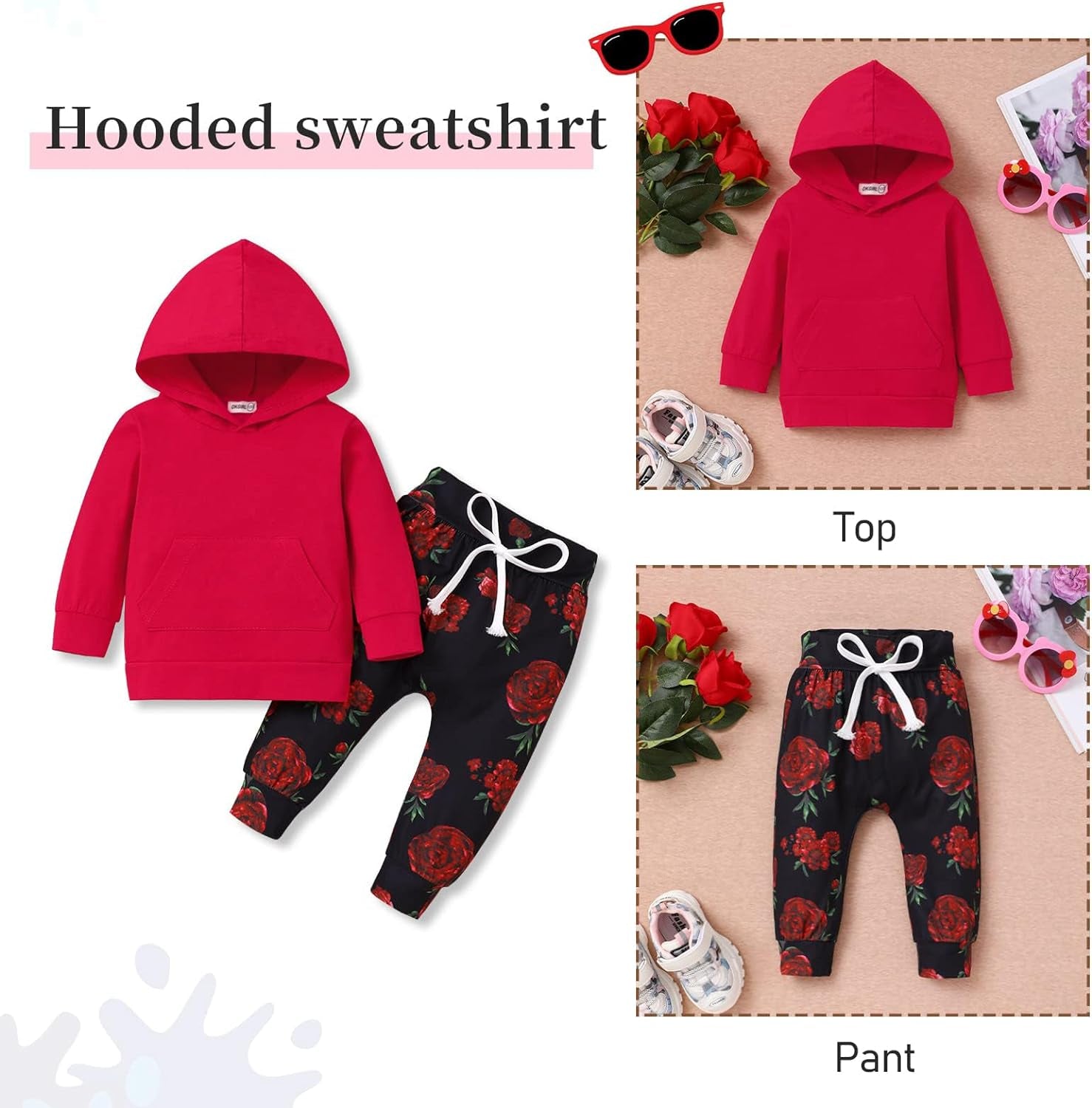Adorable Baby Girl Flower Hoodie Sweatshirt & Pant Set with Headband - Perfect Fall & Winter Outfit for Toddlers