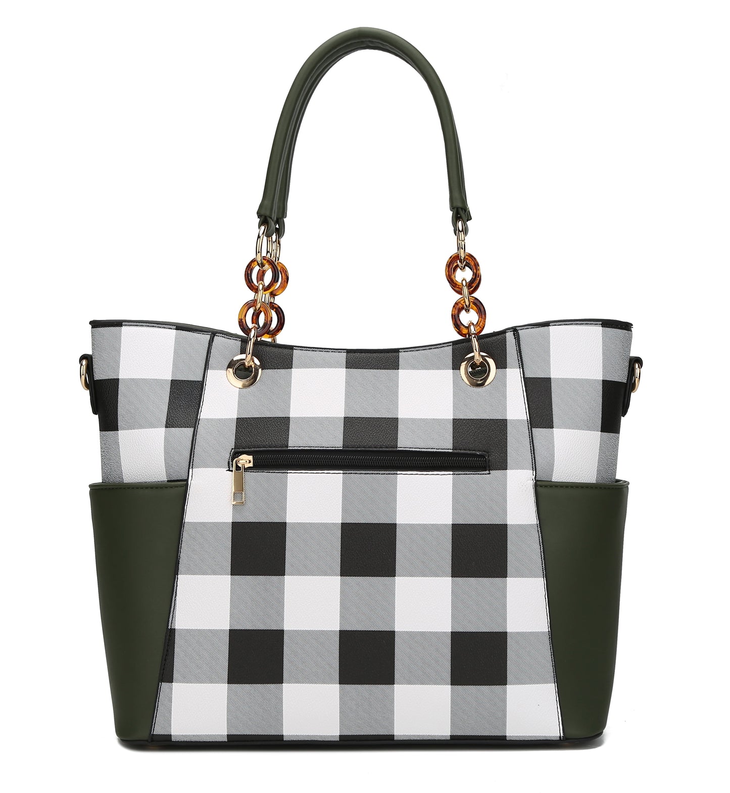 Bonita Checker Vegan Leather Tote Bag & Wristlet Wallet Set - Stylish Cognac Handbag by Mia K.