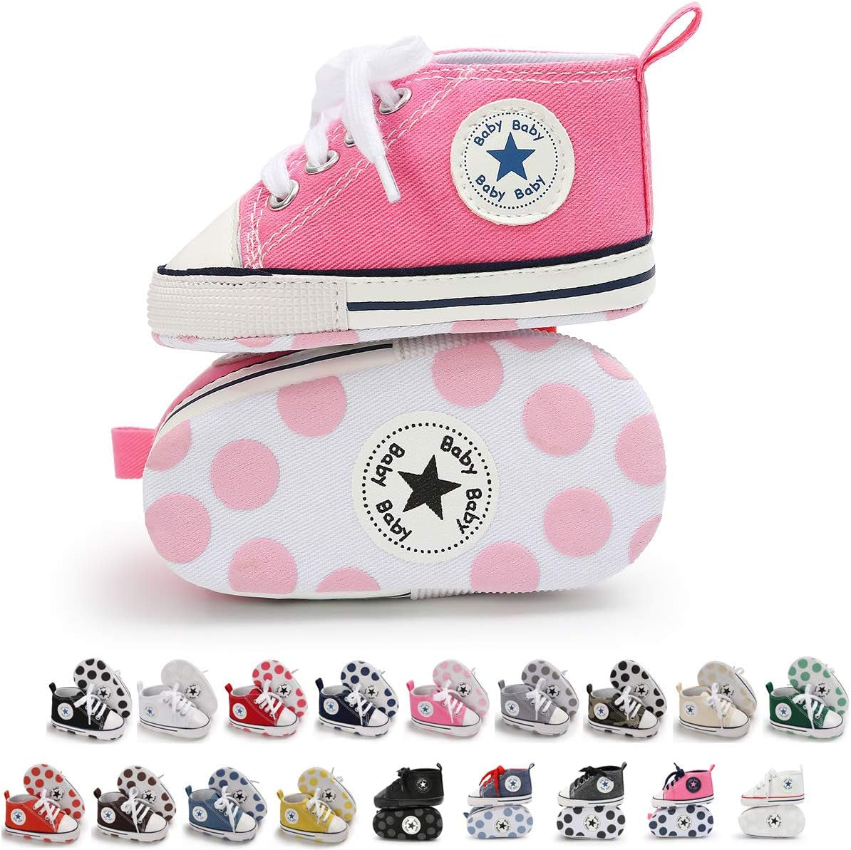 KIDSUN Unisex High Top Sneakers for Infants - Soft, Anti-Slip Canvas Denim First Walkers for Little Feet