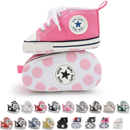 KIDSUN Unisex High Top Sneakers for Infants - Soft, Anti-Slip Canvas Denim First Walkers for Little Feet