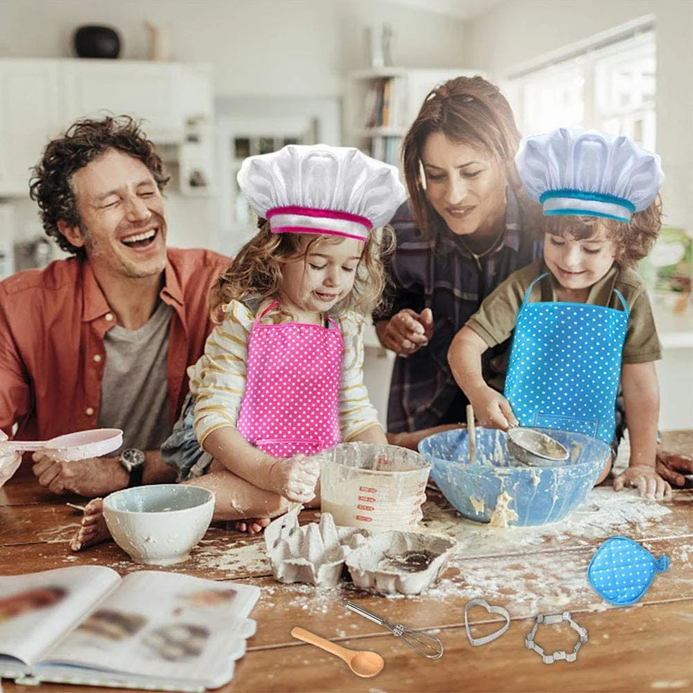 Deluxe Kids Cooking Set - 11-Piece Chef Role Play Kit for Girls Ages 3-6 with Apron, Chef Hat, Oven Mitt, Utensils & Baking Tools - Perfect Birthday & Festival Gift in Blue!