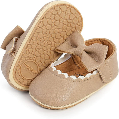 LAFEGEN Adorable Infant Girls' Mary Jane Flats with Bow Knot - Non-Slip Soft Sole PU Leather First Walker Dress Shoes