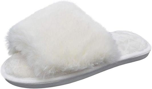 HUMIWA Women's Plush Fur Flat Slippers - Comfortable Open Toe Memory Foam Sandals for Versatile Indoor and Outdoor Use