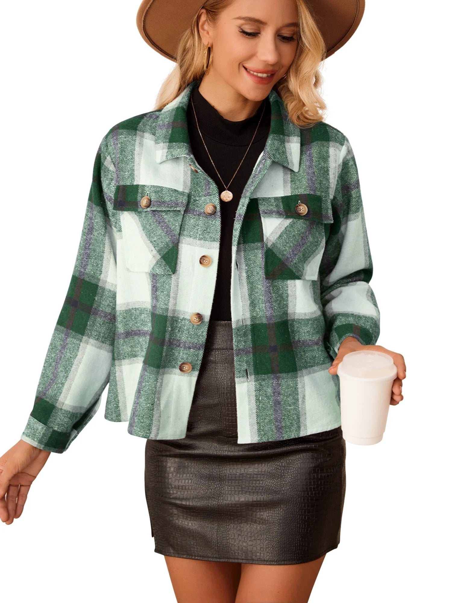 Women's Plaid Flannel Shacket - Long Sleeve Button-Down Jacket for Trendy Fall Outfits