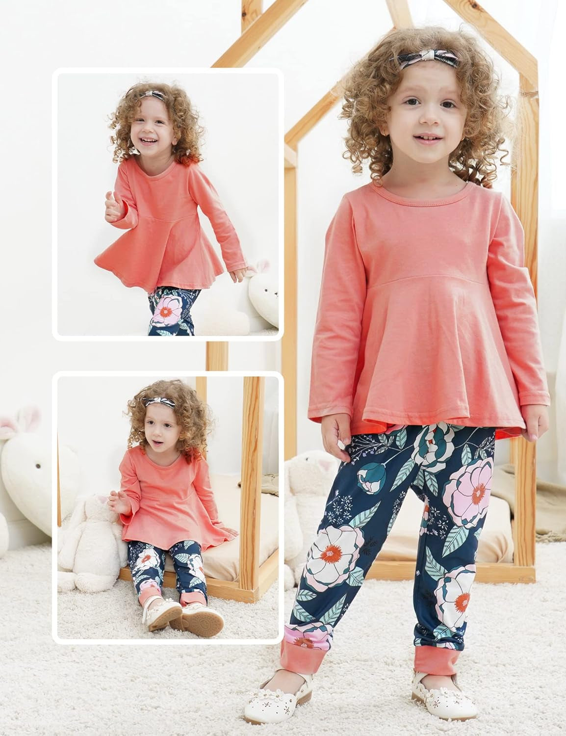 Adorable Toddler Girls' Ruffle Top & Floral Pants Outfit Set with Matching Headband