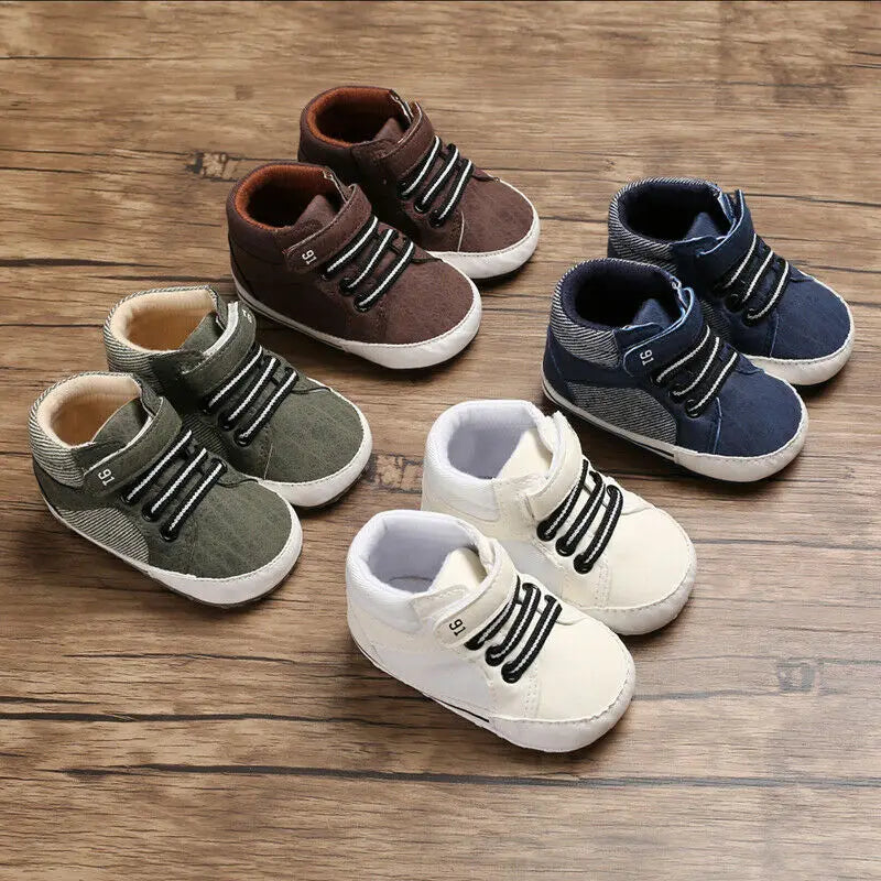 Pudcoco Infant Leather Sports Crib Shoes (0-18 Months) - Soft First Walker Sneakers for Boys and Girls