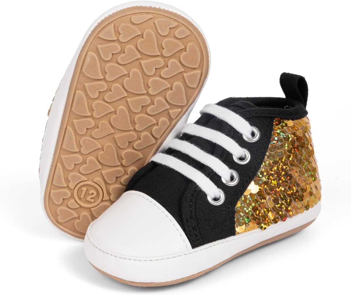 KIDSUN Unisex High Top Sneakers for Infants - Soft, Anti-Slip Canvas Denim First Walkers for Little Feet