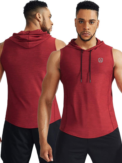 NELEUS Men's 3-Pack Hooded Athletic Tank Tops - Perfect for Muscle Workouts, Red/Light Green/Light Grey, Available in US 2XL & EU 3XL