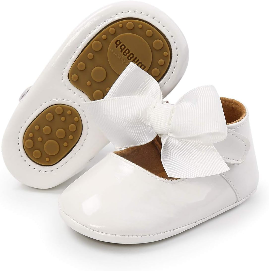 LAFEGEN Adorable Infant Girls' Mary Jane Flats with Bow Knot - Non-Slip Soft Sole PU Leather First Walker Dress Shoes