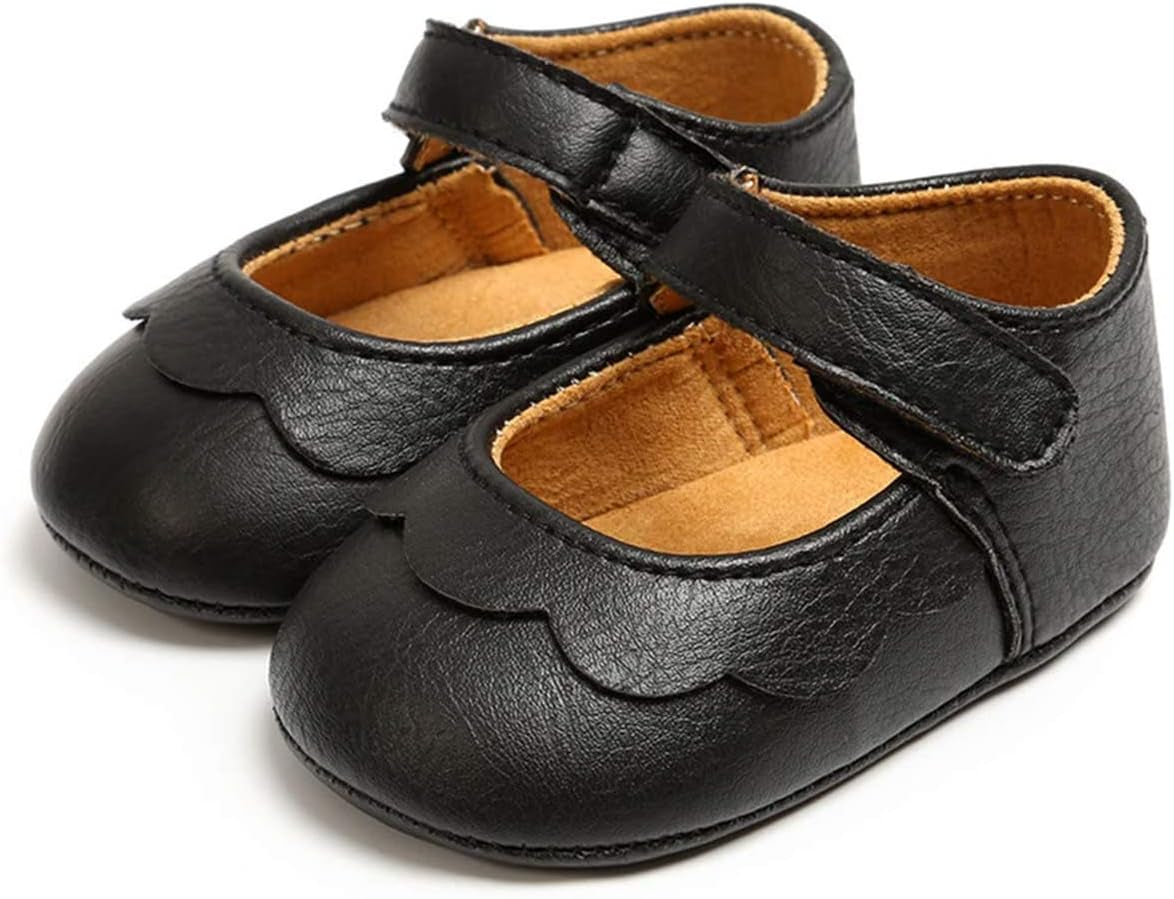 LAFEGEN Adorable Infant Girls' Mary Jane Flats with Bow Knot - Non-Slip Soft Sole PU Leather First Walker Dress Shoes