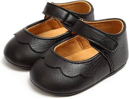LAFEGEN Adorable Infant Girls' Mary Jane Flats with Bow Knot - Non-Slip Soft Sole PU Leather First Walker Dress Shoes