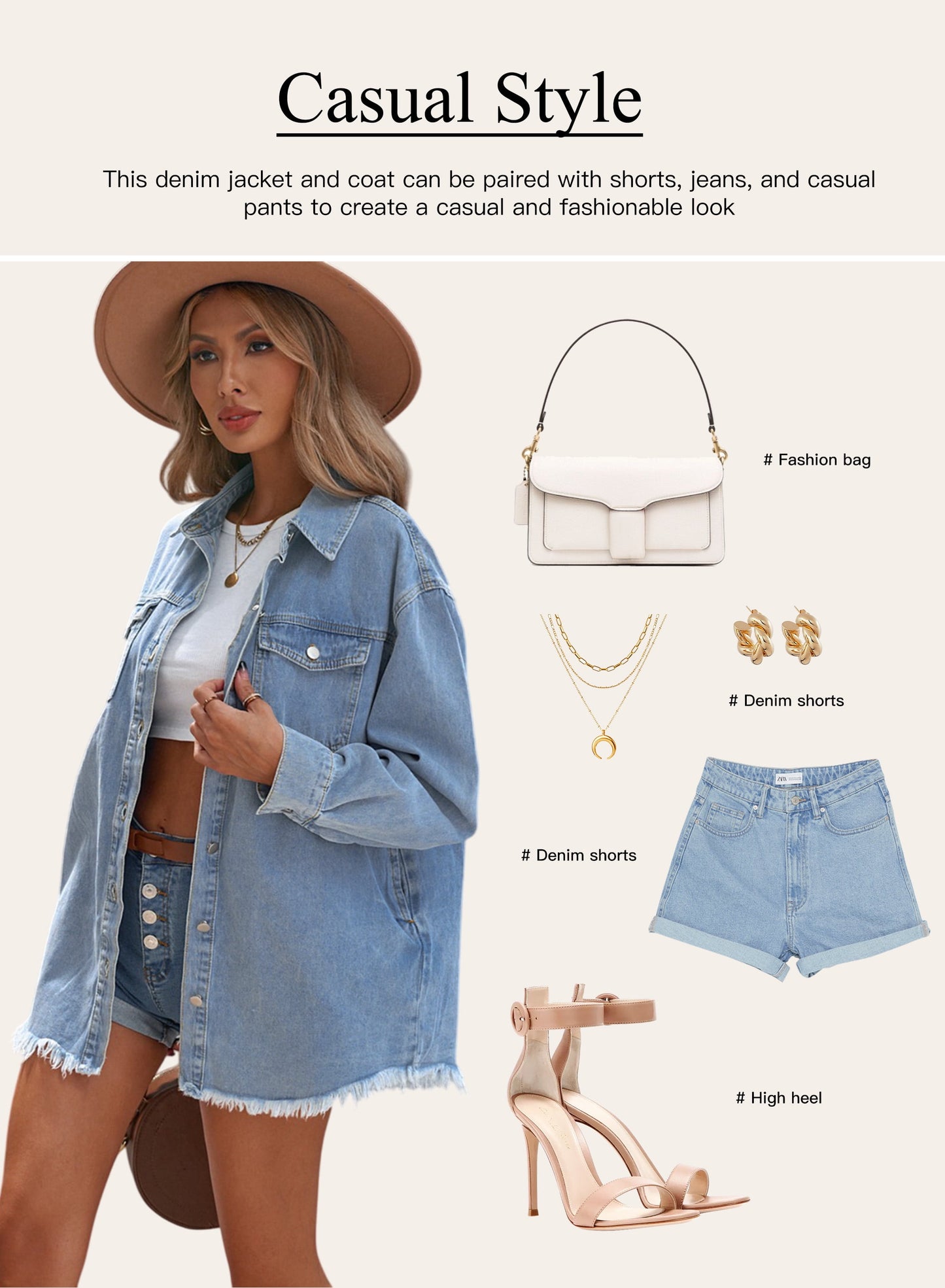Women's Long Sleeve Boyfriend Denim Jacket - Loose Fit White XL