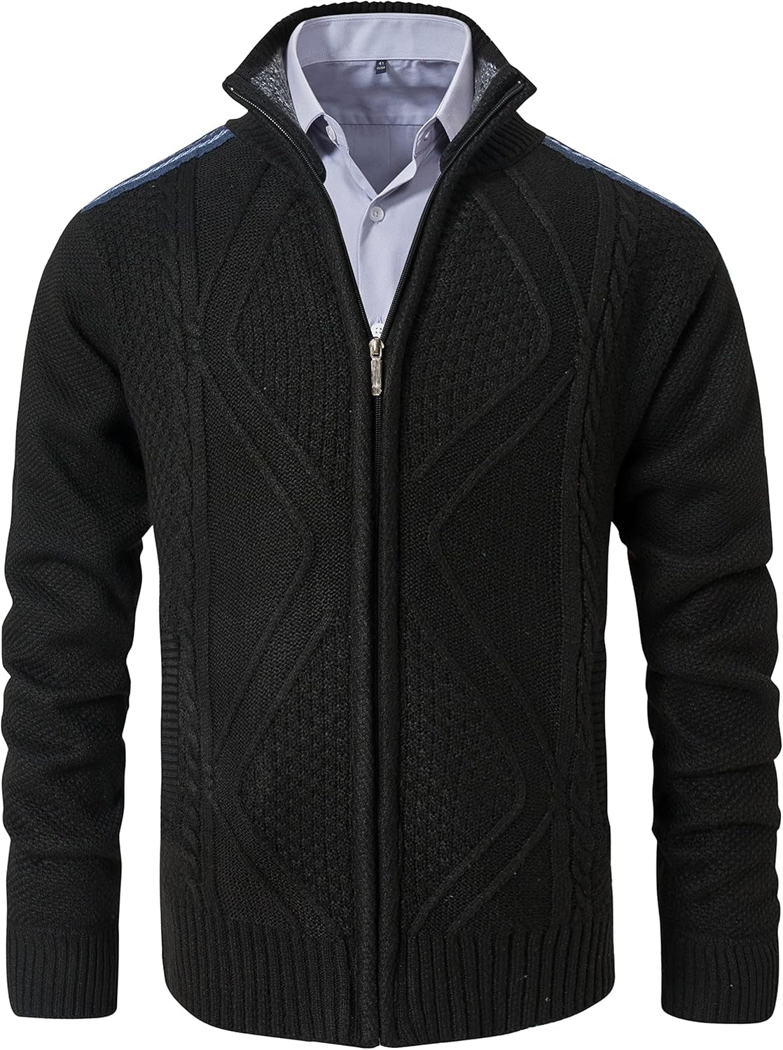 Men's Casual Full-Zip Knitted Cardigan Sweater with Pockets by Vtuaol