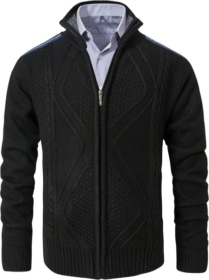 Men's Casual Full-Zip Knitted Cardigan Sweater with Pockets by Vtuaol