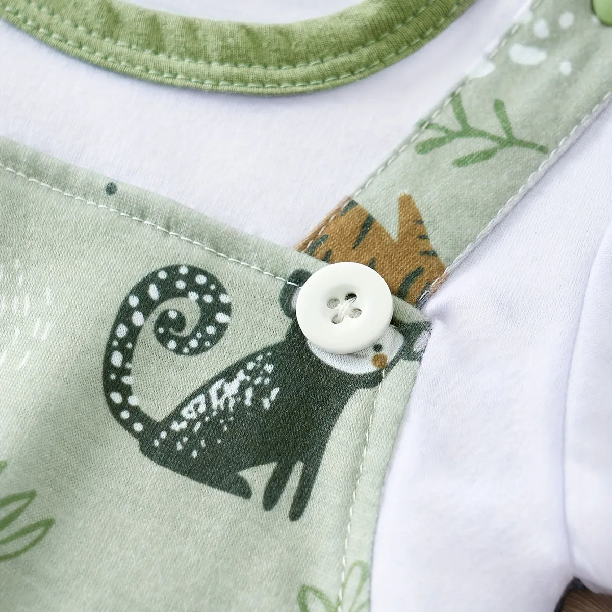 Infant Zoo Animal Print Romper for Boys - Short Sleeve Faux Two-Piece Bodysuit for Casual Playwear