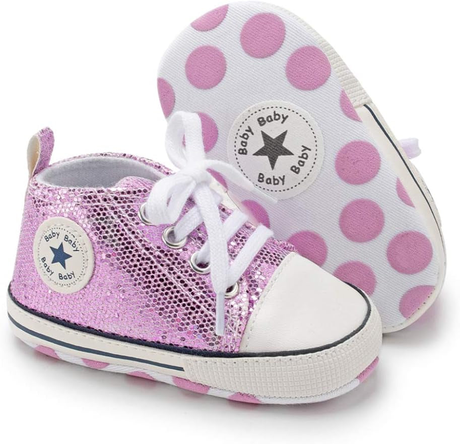 KIDSUN Unisex High Top Sneakers for Infants - Soft, Anti-Slip Canvas Denim First Walkers for Little Feet
