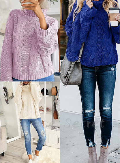 Chic Oversized Balloon Sleeve Turtleneck Sweater - Winter Pullover Outerwear