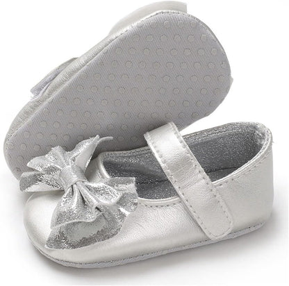 LAFEGEN Adorable Infant Girls' Mary Jane Flats with Bow Knot - Non-Slip Soft Sole PU Leather First Walker Dress Shoes