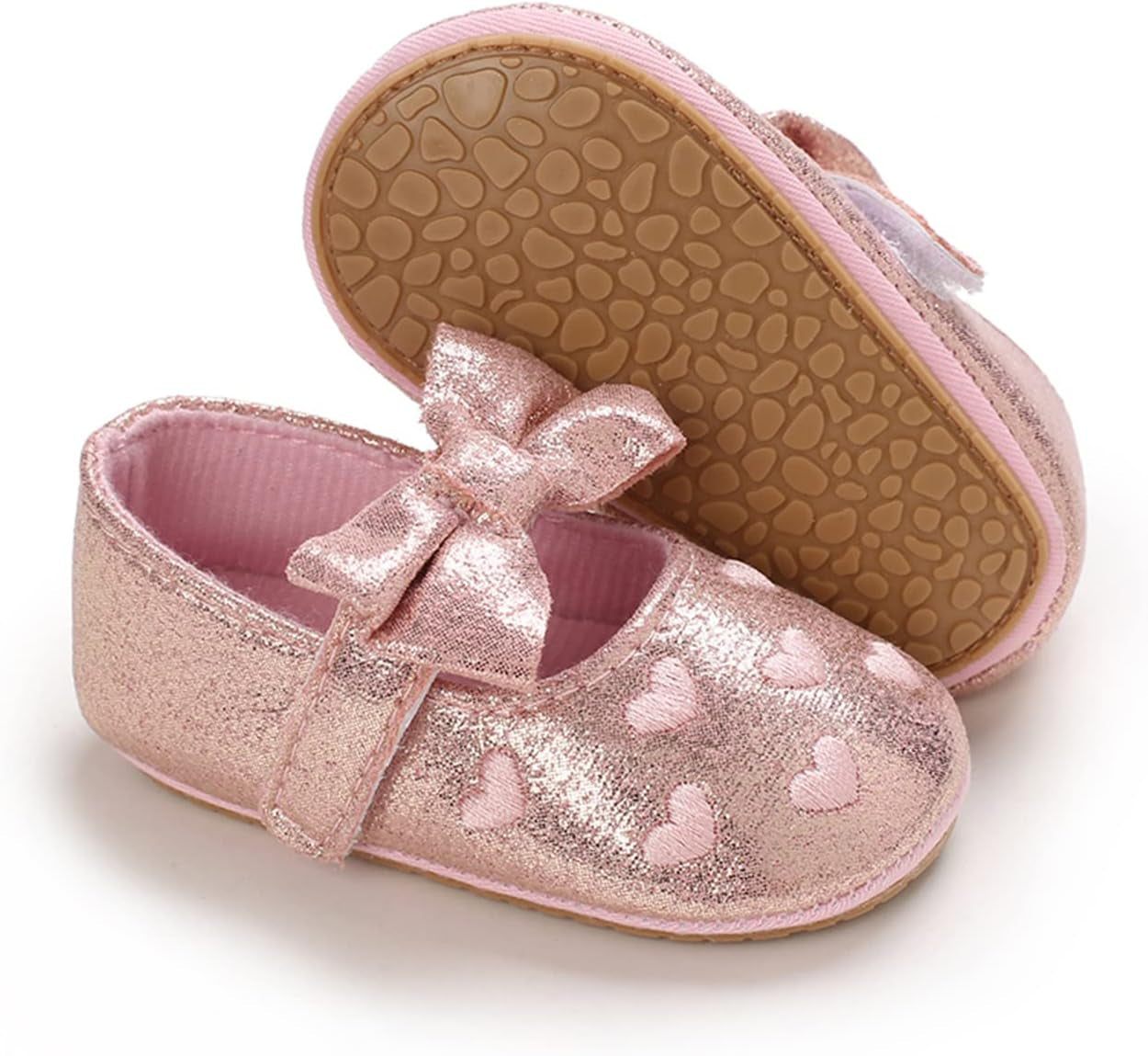 LAFEGEN Adorable Infant Girls' Mary Jane Flats with Bow Knot - Non-Slip Soft Sole PU Leather First Walker Dress Shoes