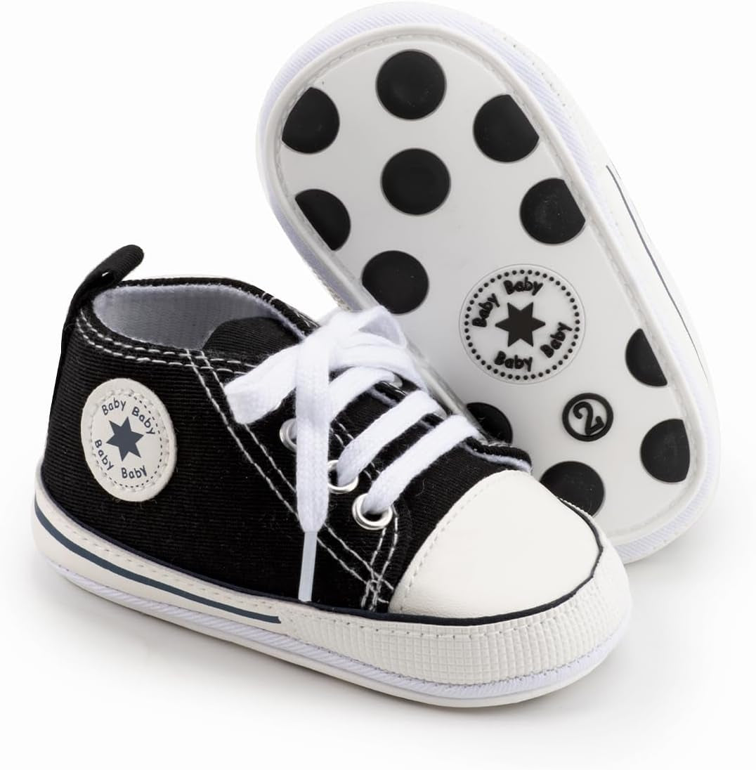 KIDSUN Unisex High Top Sneakers for Infants - Soft, Anti-Slip Canvas Denim First Walkers for Little Feet