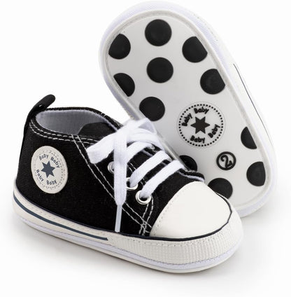 KIDSUN Unisex High Top Sneakers for Infants - Soft, Anti-Slip Canvas Denim First Walkers for Little Feet