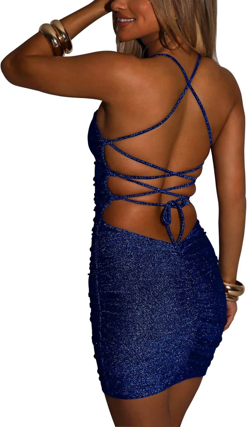 FV RELAY Women's Glitter Bandage Bodycon Sleeveless Mini Dress for Club and Party Events