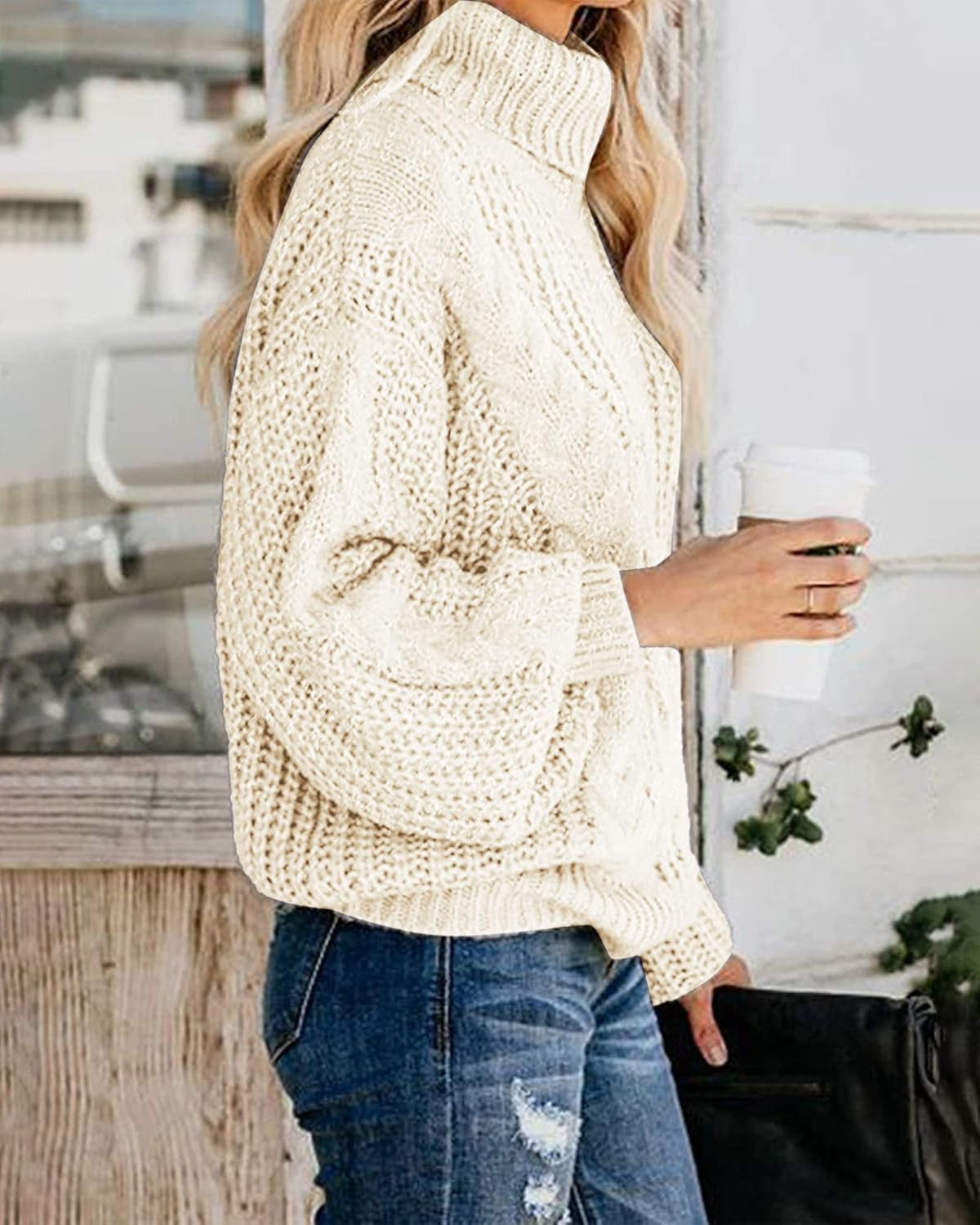 Chic Oversized Balloon Sleeve Turtleneck Sweater - Winter Pullover Outerwear