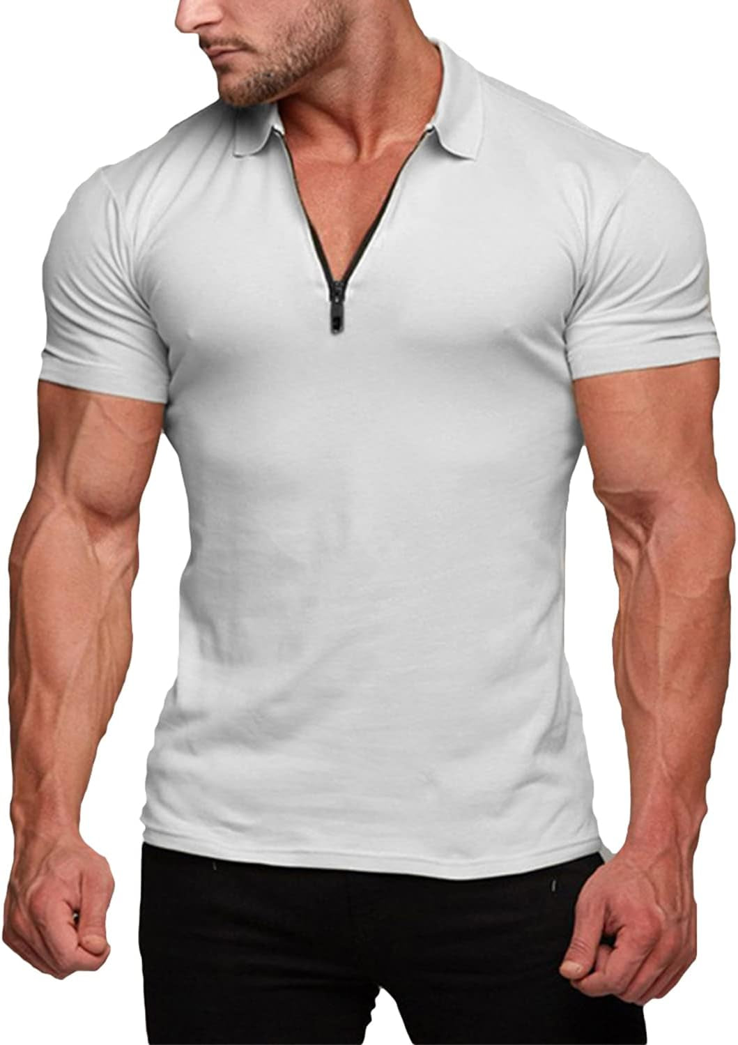 Men's Muscle Fit Polo Shirt - Casual Short Sleeve Workout Tee for Bodybuilding - White, XX-Large