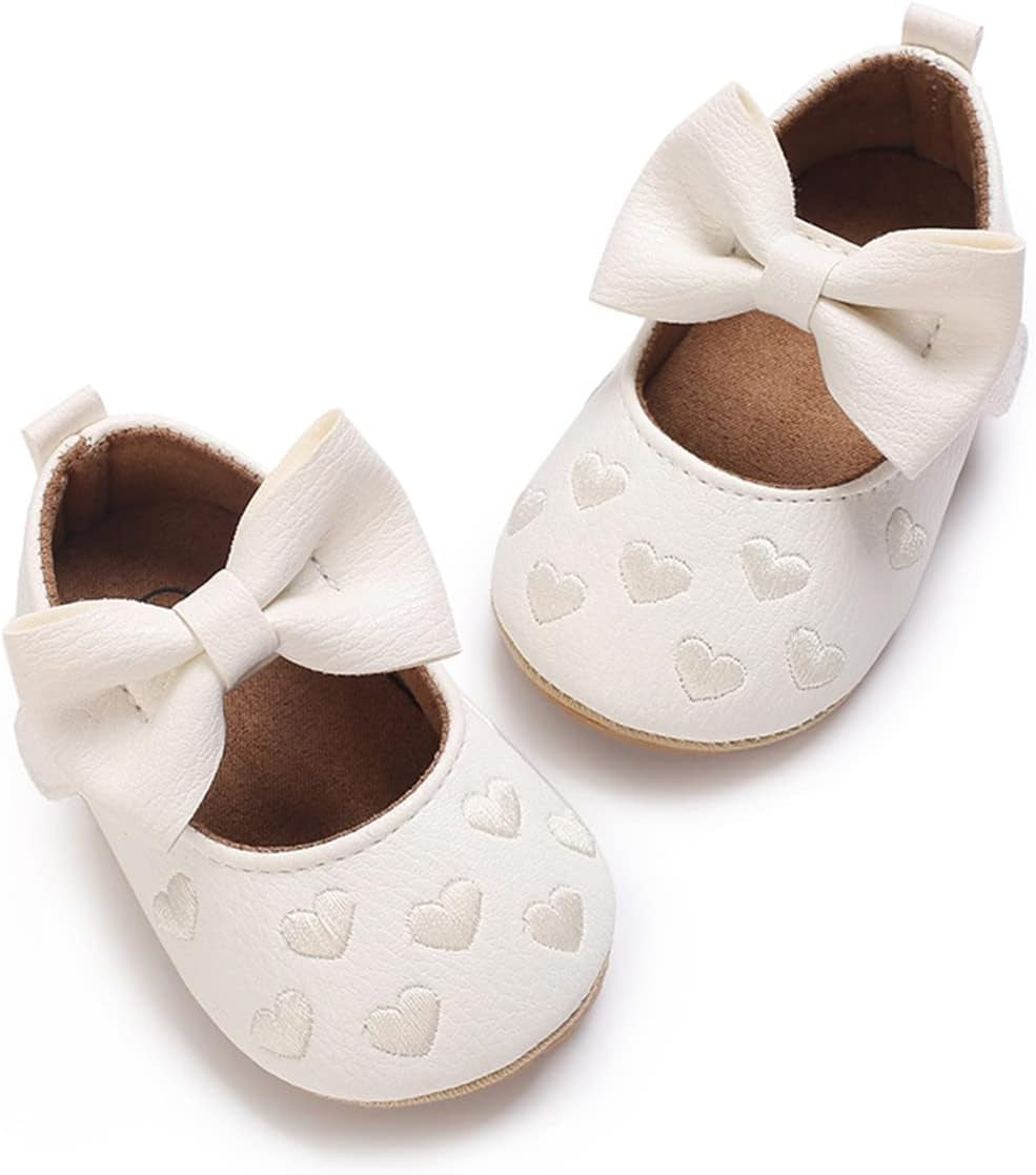 LAFEGEN Adorable Infant Girls' Mary Jane Flats with Bow Knot - Non-Slip Soft Sole PU Leather First Walker Dress Shoes