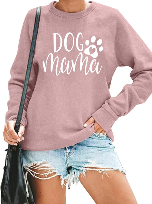 Women's Dog Mom Sweatshirt - Graphic Pullover with Adorable Paw Print Design for Dog Enthusiasts