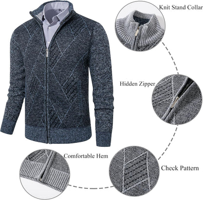 Men's Casual Full-Zip Knitted Cardigan Sweater with Pockets by Vtuaol