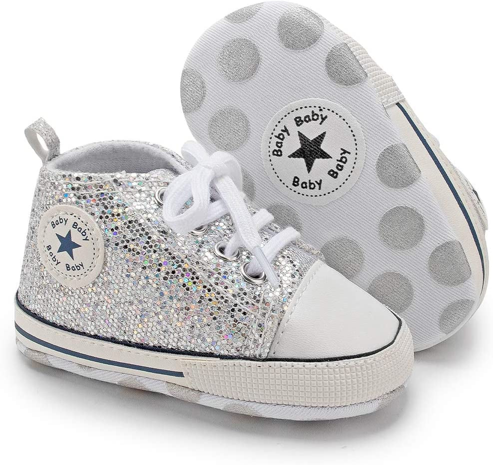 KIDSUN Unisex High Top Sneakers for Infants - Soft, Anti-Slip Canvas Denim First Walkers for Little Feet